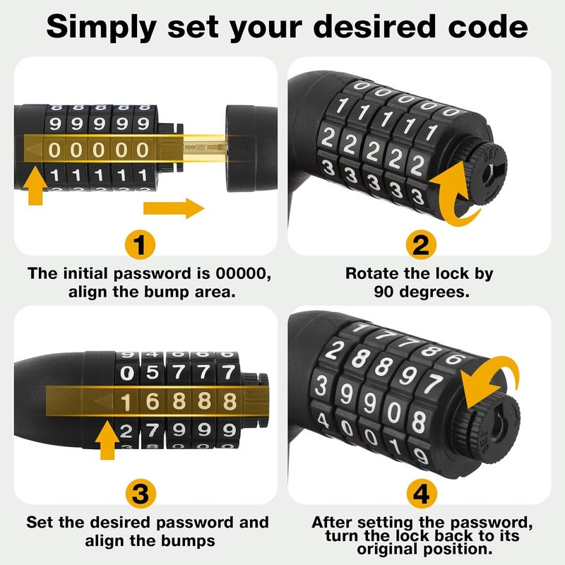 KAOUKUO E Scooter Lock，Bike Lock 4 Feet Bike Locks Cable 5-Digit Bike Combination Lock Heavy Duty Anti Theft Bicycle Lock with Xiaomi M365/Pro2/Max/Ninebot/F Essential Scooter/Bicycle/Motor - Image 5
